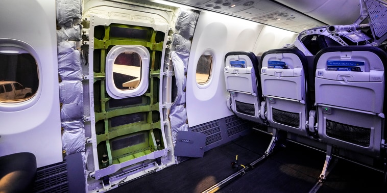 Image: A door plug area of an Alaska Airlines Boeing 737 Max 9 aircraft 