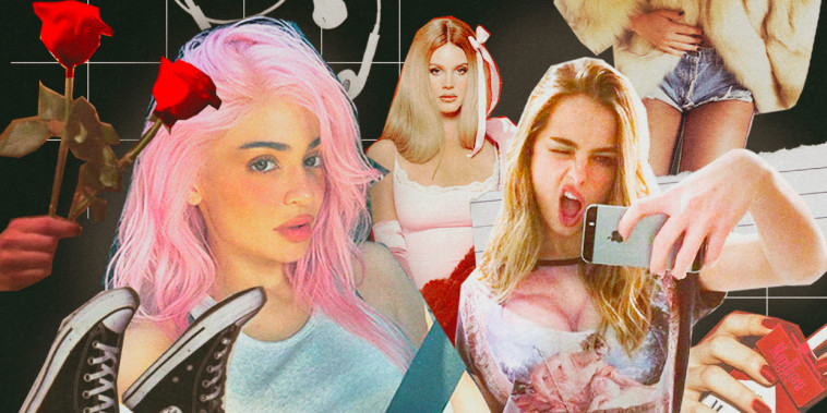 Photo Illustration: Kylie Jenner, Lana Del Rey, and Addison Rae in the style of a 2014 Tumblr Collage