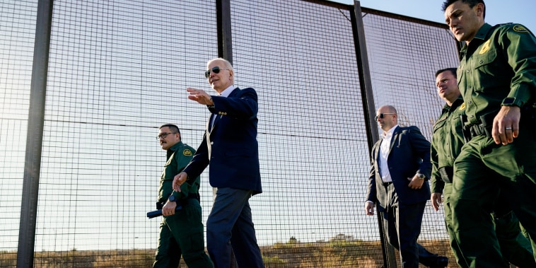 President Joe Biden walks along a stretch of the U.S.-Mexico border in El Paso, Texas on Jan. 8, 2023.