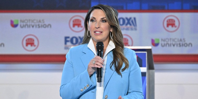 RNC Chair Ronna McDaniel speaks prior to the second Republican presidential primary debate at the Ronald Reagan Presidential Library in Simi Valley, California, on Sept. 27, 2023.