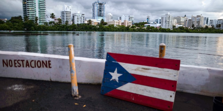A wooden Puerto Rican flag on a dock