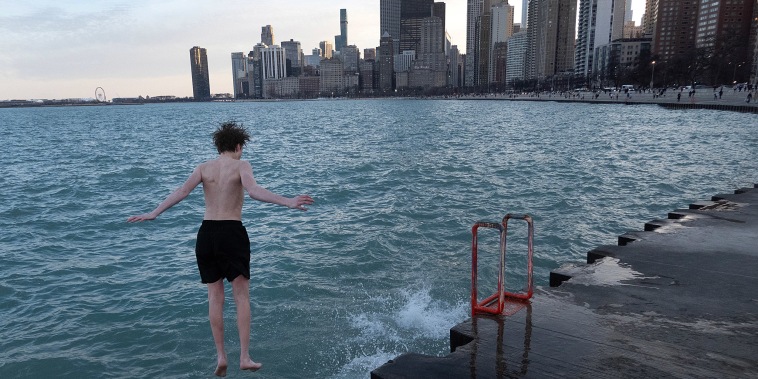 Mack Brusznicki jumps into Lake Michigan