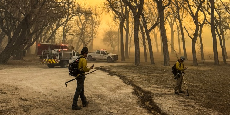 Firefighters working the Smokehouse Creek Fire, near Amarillo, in the Texas Panhandle on Feb. 27, 2024.