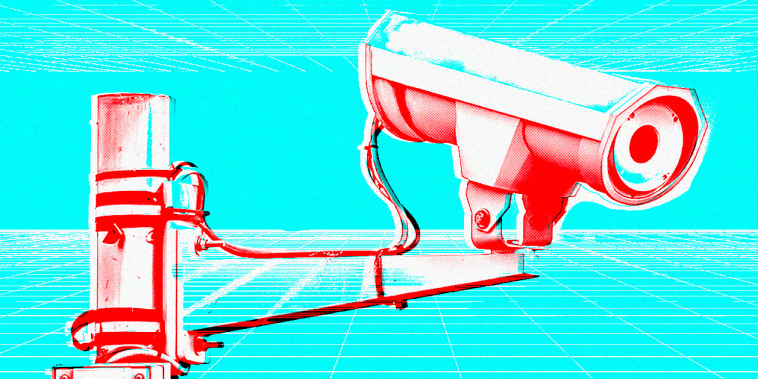 Photo Illustration: A CCTV security camera rendered in TikTok colors