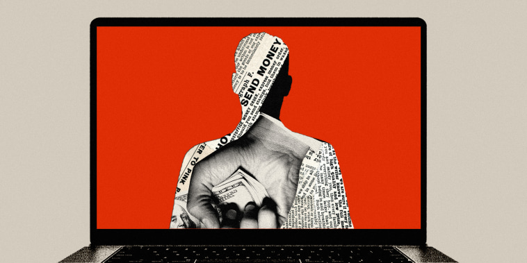 Photo illustration of silhouette of anonymous person covered with newspaper clippings on computer screen 
