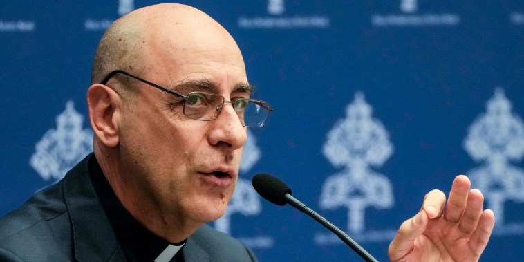 The prefect of the Vatican's Dicastery for the Doctrine of the Faith, Cardinal Victor Manuel Fernandez, presents the declaration 'Dignitas Infinita'