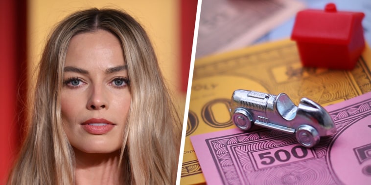 Margot Robbie and Monopoly board game.