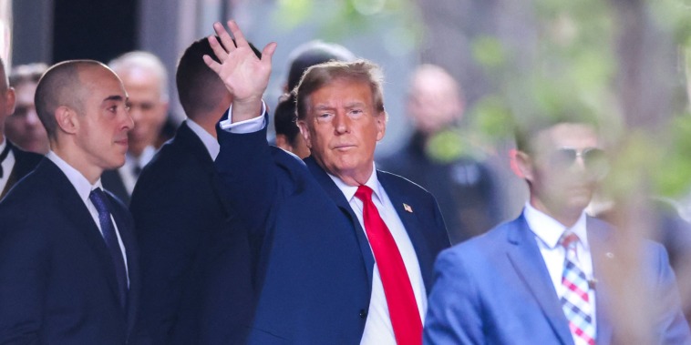 Former President Donald Trump departs Trump Tower for Manhattan Criminal Court on April 15, 2024.