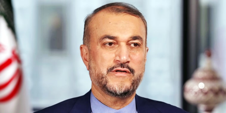 Iranian Foreign Minister Hossein Amirabdollahian during an interview with NBC News on April 19, 2024