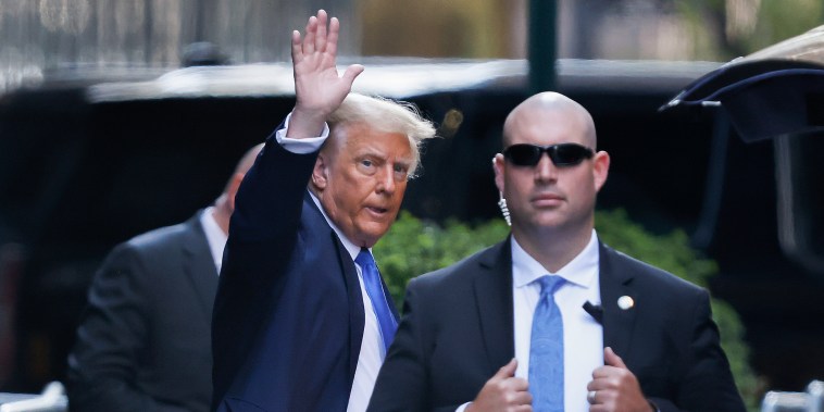 Former president Donald Trump leaves Trump Tower on his way to Manhattan criminal court, Monday, April 22, 2024, in New York. 