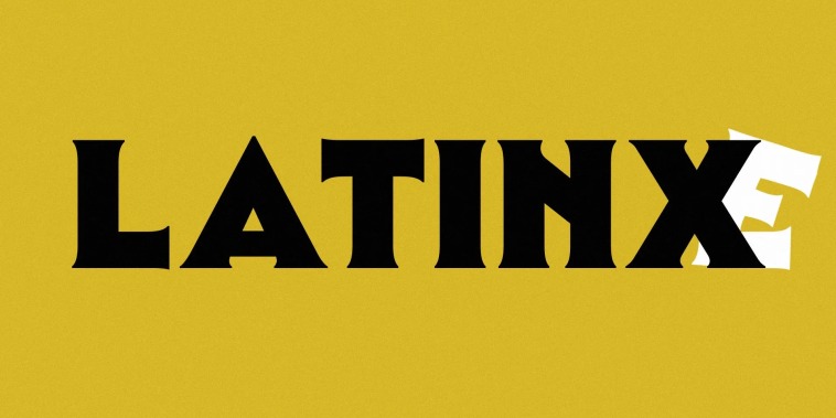 Ilustración de una E asomándose detrás de la palabra 'Latinx', en representación de la adopción en algunas comunidades de 'latine' para describir a personas de ascendencia latinoamericana de una manera más representativa de la diversidad de género