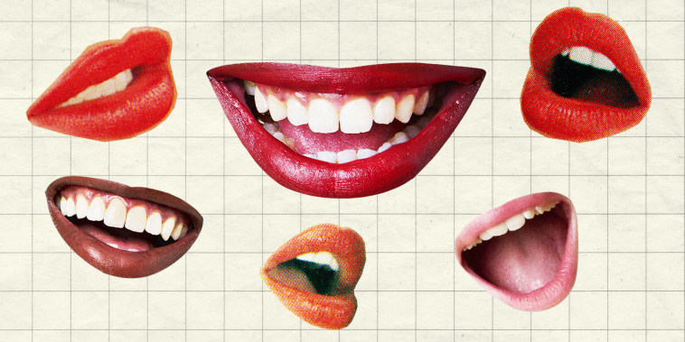 collage of random mouths talking on a lined background