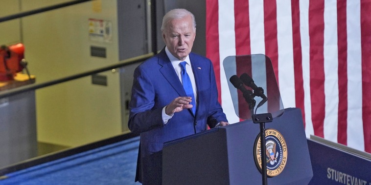 President Joe Biden delivers remarks on his "Investing in America agenda" at Gateway Technical College on May 8, 2024, in Sturtevant, Wis.