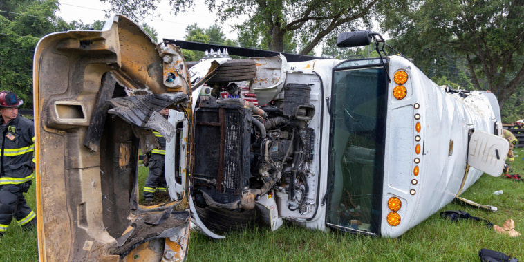 The overturned bus