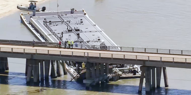A barge slammed into a bridge in Galveston on Wednesday, May 15,2024.