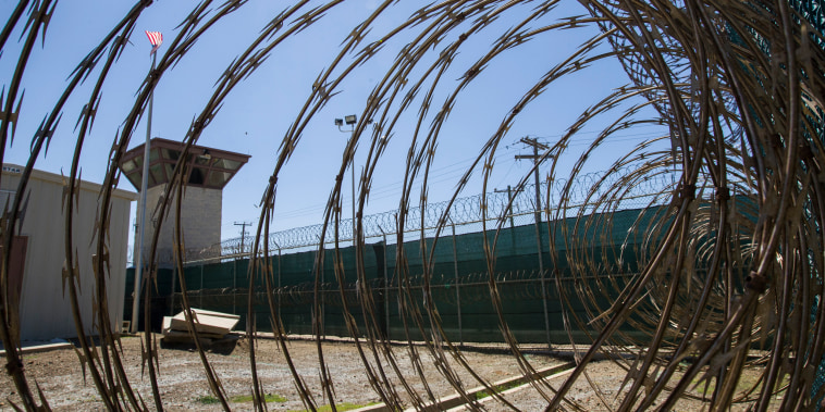 The control tower is seen through the razor wire inside the Camp VI detention facility in Guantanamo Bay Naval Base, Cuba on April 17, 2019. 