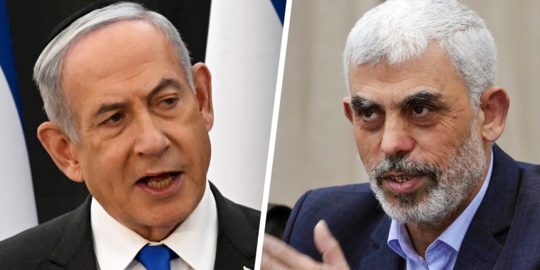 Israeli Prime Minister Benjamin Netanyahu and Yahya Sinwar, head of Hamas in Gaza.