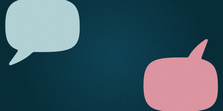 Ilustración animada de dos burbujas de texto, una de color azul y una de color rojo, que se unen debajo de una casilla de boleta