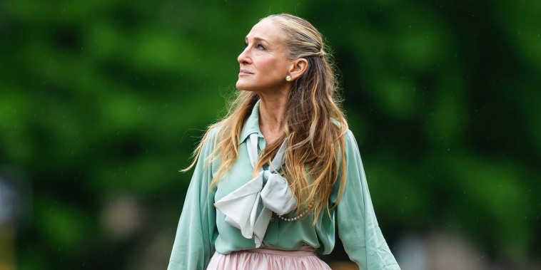 Sarah Jessica Parker is seen filming "And Just Like That..." in Lincoln Center on May 10, 2024, in New York City.