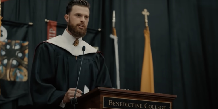 Kansas City Chiefs' player Harrison Butker spoke to 2024 graduates of Benedictine College.