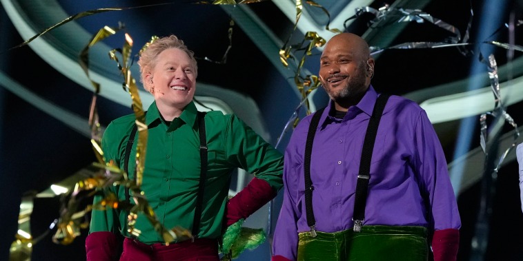 Clay Aiken, Ruben Studdard and Nick Cannon on "The Masked Singer" “Soundtrack of My Life” on May 1.