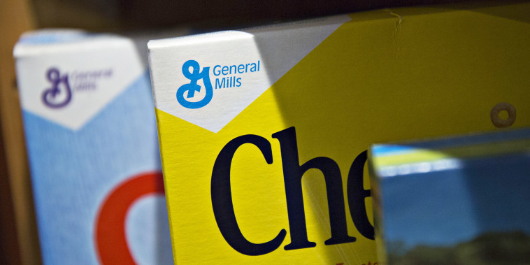 General Mills Inc. logos appear on boxes of brand cereal.