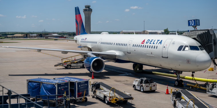 A Delta Airlines plane at the Austin-Bergstrom International Airport in Austin, Texas