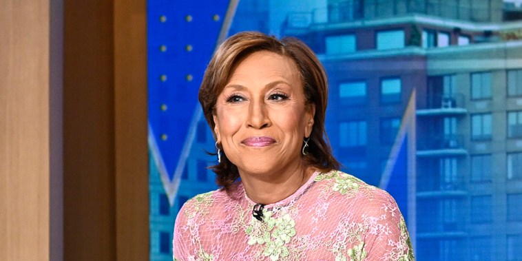 Robin Roberts at her desk on the set of "Good Morning America" 
