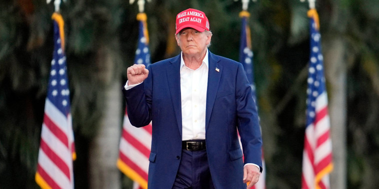 Former President Donald Trump arrives for a rally at Trump National Doral Miami on July 9, 2024.