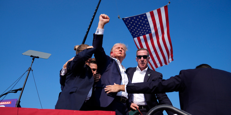 Donald Trump leaves the stage at a campaign rally, Saturday, July 13, 2024, in Butler, Pa.