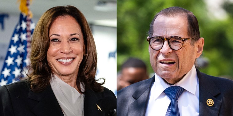 Vice President Kamala Harris T her campaign headquarters in Wilmington, Del.; Rep. Jerrold Nadler, D-N.Y., on Capitol Hill.