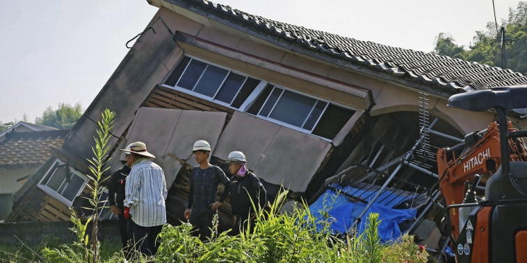 A collapsed house in Osaki in Japan's Kagoshima Prefecture on Aug. 9, 2024, the day after a strong earthquake hit southwestern Japan.