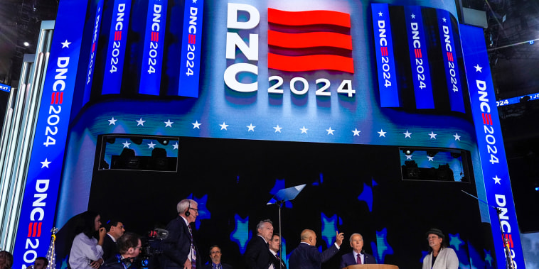 Image: President Joe Biden checks out the stage before the Democratic National Convention 