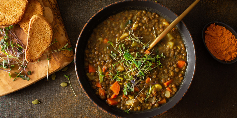 A bowl of lentil soup