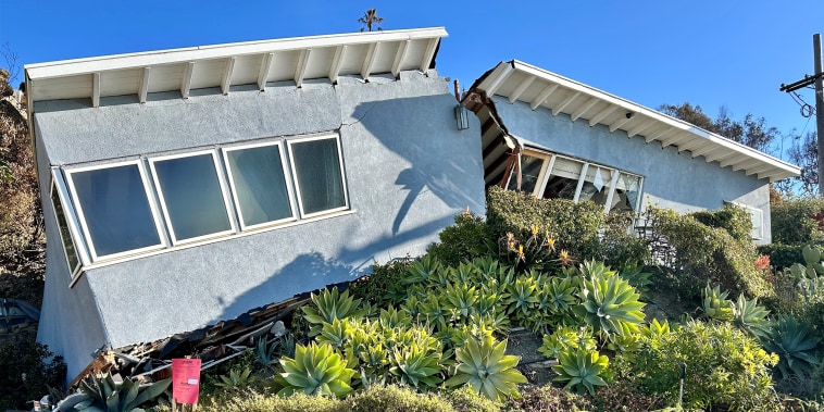 landslide damaged home house post wildfire Pacific Palisades