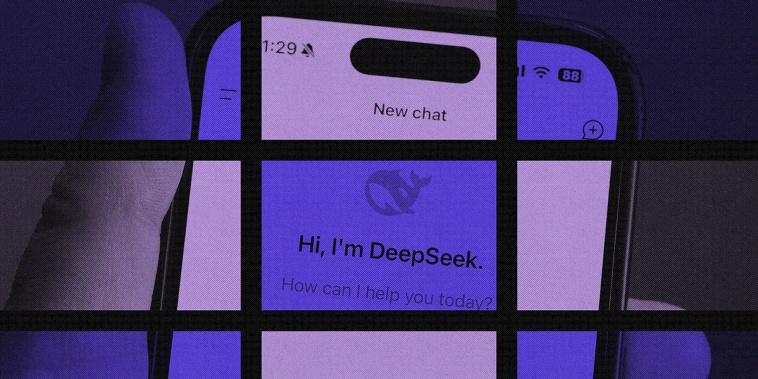 Photo grid of the app "DeepSeek" with a purple-tinted overlay 