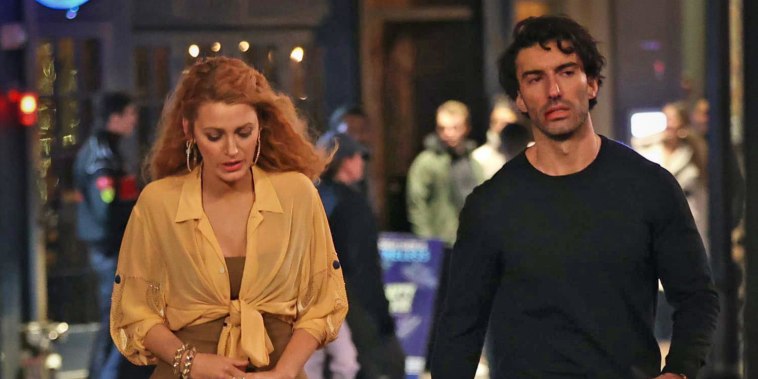 Blake are seen on the set of "It Ends with Us" on Jan. 12, 2024 in Jersey City, N.J.