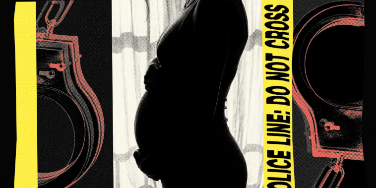 Photo Illustration: A pregnant woman with images of handcuffs