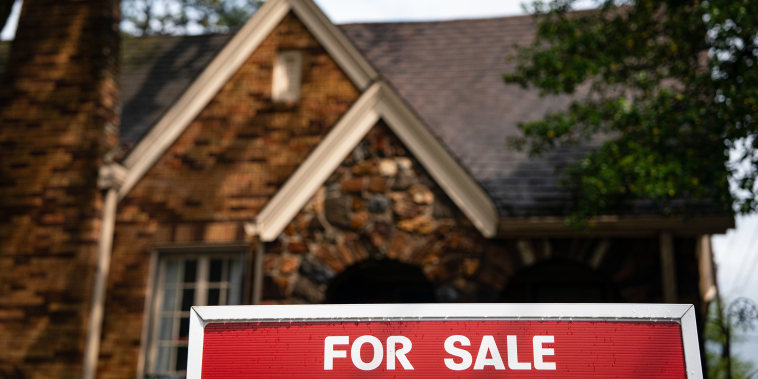 A "For Sale" sign in front of a home in Little Rock, Ark.,, on April 4, 2025. 