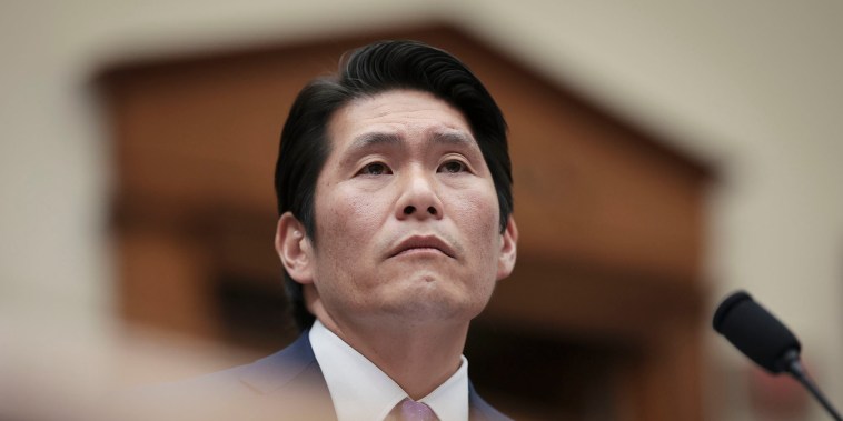 Former special counsel Robert K. Hur testifies before the House Judiciary Committee on March 12, 2024.