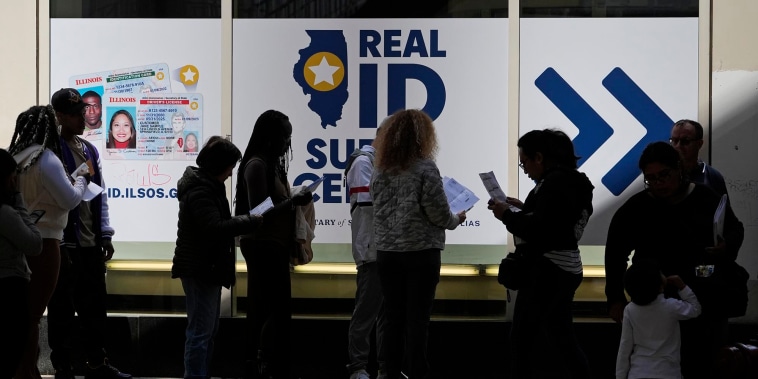 People line up to apply for Real ID in Chicago on Tuesday, May 6, 2025. 