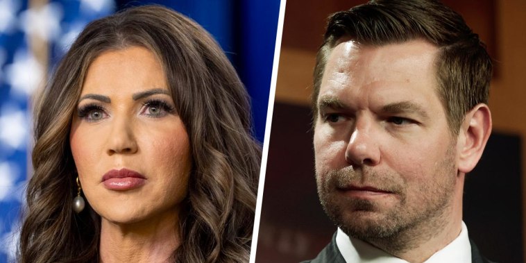 Homeland Security Secretary Kristi Noem; Rep. Eric Swalwell.