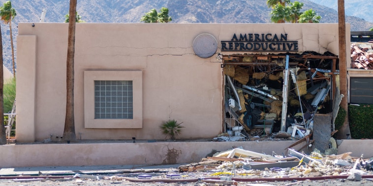 Debris is seen outside a damaged American Reproductive Centers fertility clinic after a bomb blast outside the building.