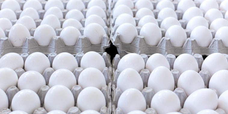 Cartons of chicken eggs at the supermarket.