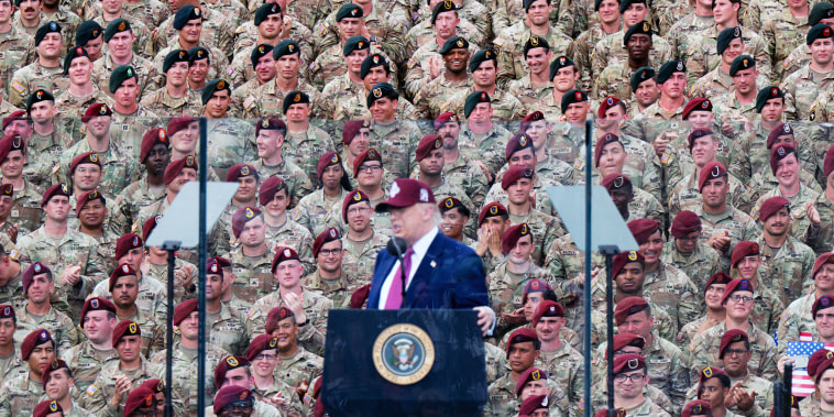 President Donald Trump speaking to troops.