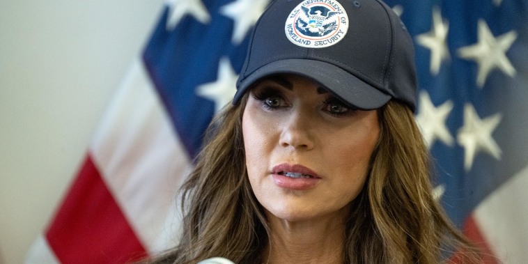 Homeland Security Secretary Kristi  Noem speaks in Los Angeles on Thursday, June 12, 2025.