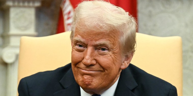 President Donald Trump in the Oval Office on Feb. 7, 2025.           