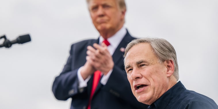 Texas Gov. Greg Abbott speaks alongside former President Donald Trump 
