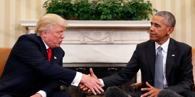 President Barack Obama and President-elect Donald Trump shake hands