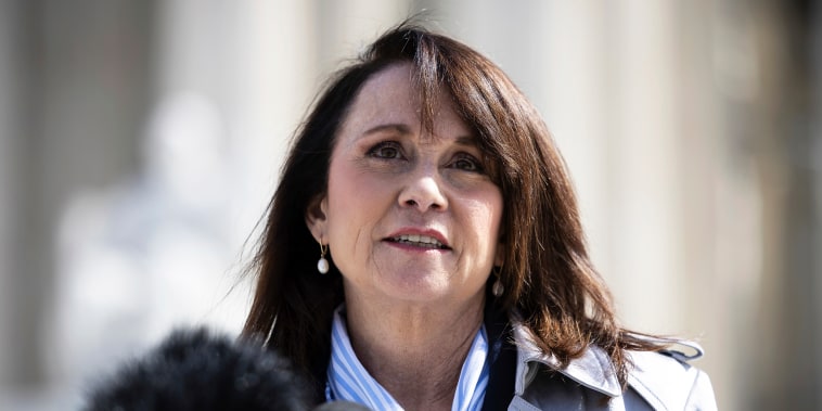 Louisiana Attorney General Liz Murrill speaks with reporters outside the U.S. Supreme Court after justices heard oral arguments in Murthy v. Missouri, a first amendment case involving the federal government and social media platforms in Washington, D.C., March 18, 2024. 